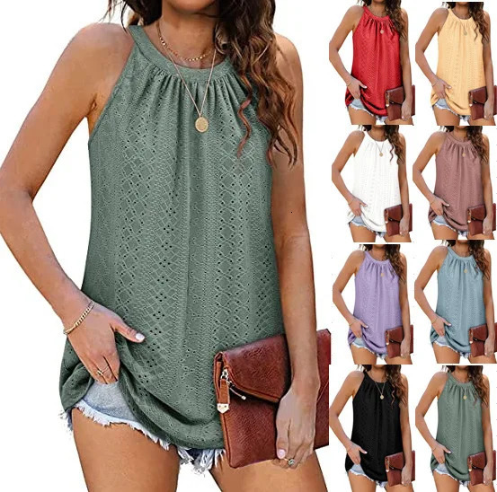Womens Vest Top Round Neck Sleeveless Vest Female Hollow Out Comfortable Breathable Tops Casual Multiple Colors Available 250224