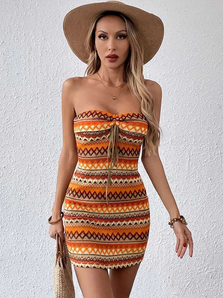 lticolor New Dresses Women Summer Fashion Lace-up Casual Slim Dress Sexy Off Shoulder Backless Lady Casual Slim Ele DressXJ250224
