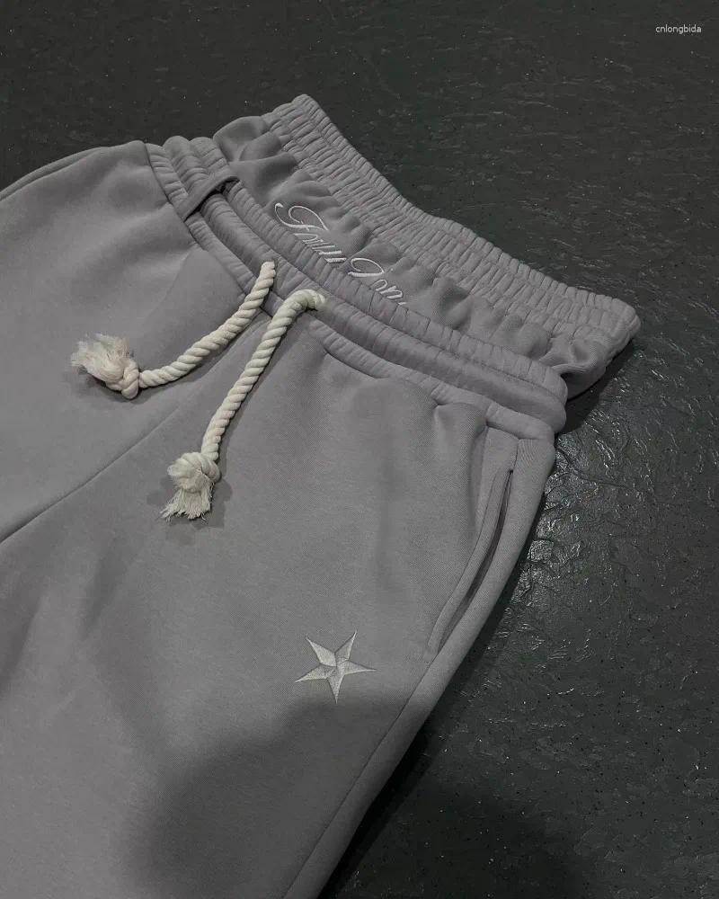 Mens Khaki Joggers Y2K Haruku Retro Baggy Pants - Double Waist Sports Street Hip Hop Embroidered Casual Drawstring Jogging Trousers