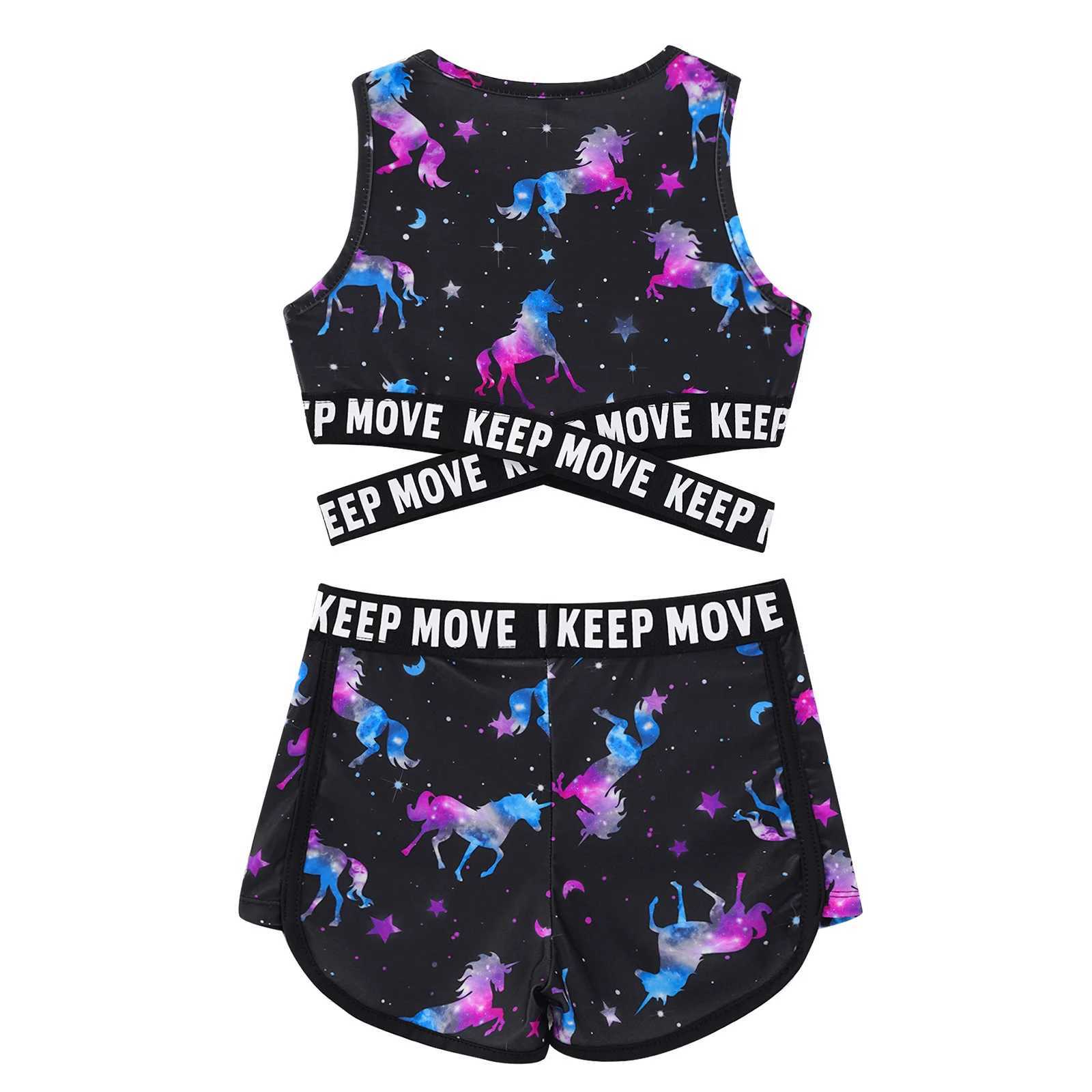 Kid Girls 2PCS Bikini Sets Swimwear Children Swimsuit Bathing Beachwear Costumes Round Neck Sleeveless Crop Tops with Shorts X250224