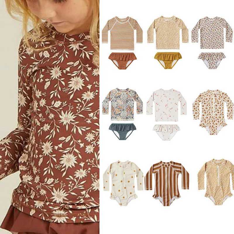 Brand RC Baby Girls Swimwears Swimsuit Kids Long Sleeve One-piece Set Toddler Girl Sunscreen Floral Bodysuit Bikini Suits 1-12Y X250224