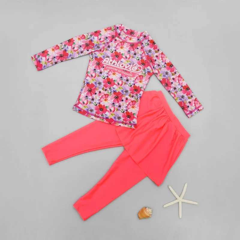 Korean girls sun proof quick drying swimsuit childrens swimsuit Princess long sleeve pants skirt split swimsuit X250224