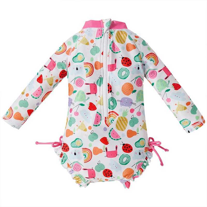 Summer Baby Girl Long Sleeved Swimsuit Sunscreen High Elasticity Fit Printed Pattern Fashionable Cute Swimming Pool Sand 1-6Y X250224