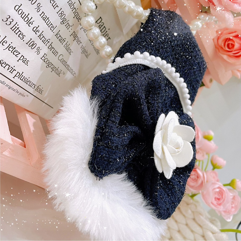 Winter Pure Cotton Dog Dress with Butterfly Flower Decoration, Wool Skirt Hem, Thick Dog Dress for Cold Weather, Suitable for Small and Medium-sized D