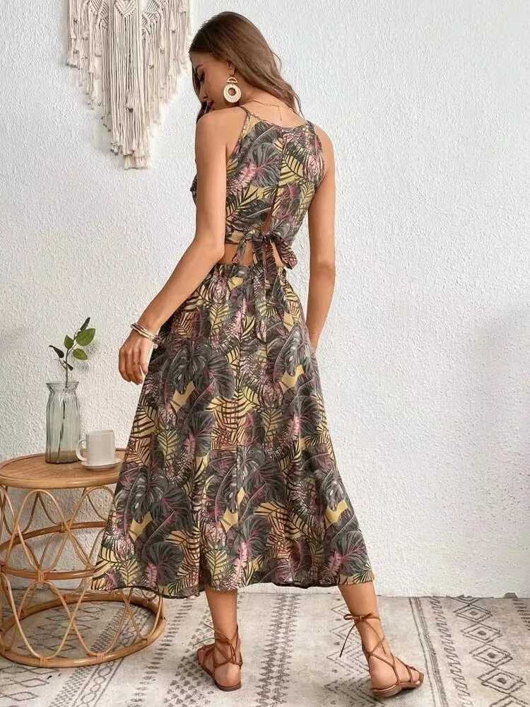 Basic Dresses Casual Bohemian Beach Vacation Set Dress For Womens Sexy Vest Camisole Top A-line Skirt Two-Piece Boho Print Sets Outfit Woman H25224 C2