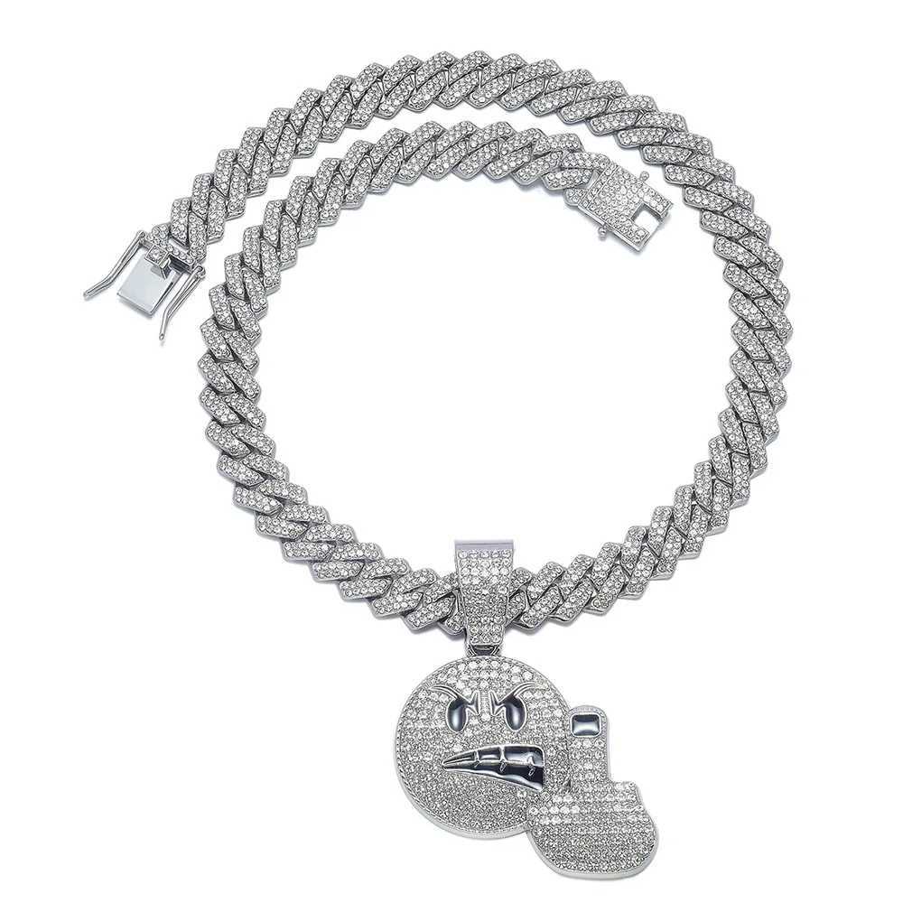 J Middle Finger Up Pendant Creative Punk Alloy AAA Reinstones Cuban Chain d Out Necklace Hip Hop Jewelry X250224