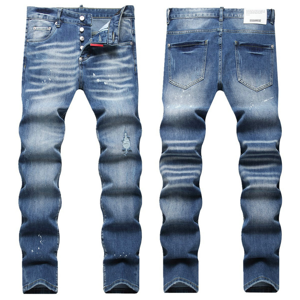 New JEANS chino Pants pant Men's trousers Stretch close-fitting slacks washed straight Skinny Embroidery Patchwork Ripped mens Trend Brand Motorc