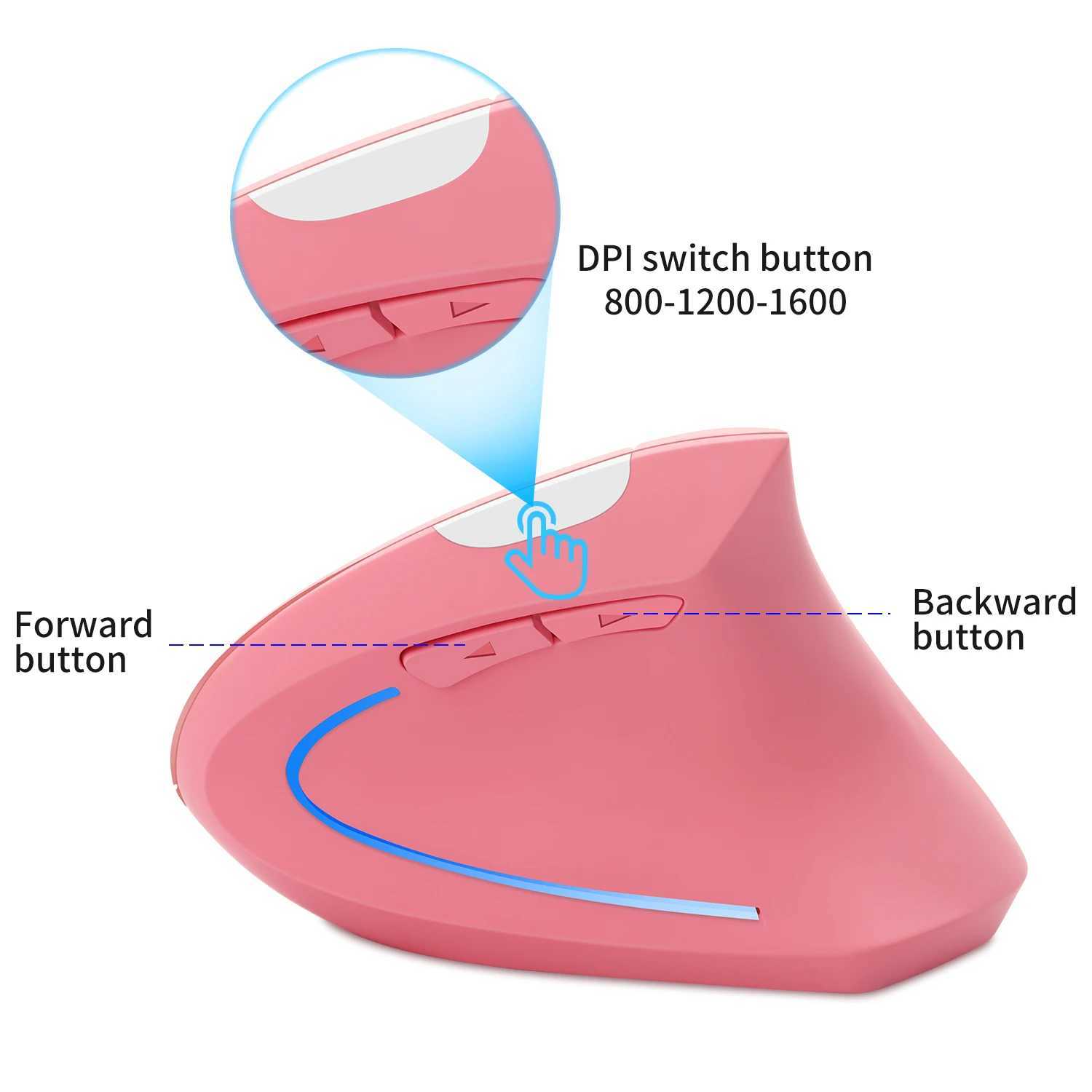 Pink Wireless Vertical Mouse Lightweight LED 800/1200/1600 DPI Adjustable Ergonomic Mice Wrist protection for PC Computer Laptop O250225