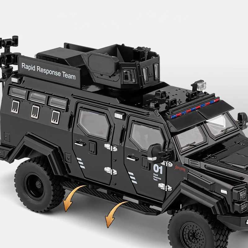 1 24 Alloy Sword Toothed Tiger Explosion Proof Diecast Police Armored Off-road Vehicles Car Model Sound Light Toy Gift Free shipping