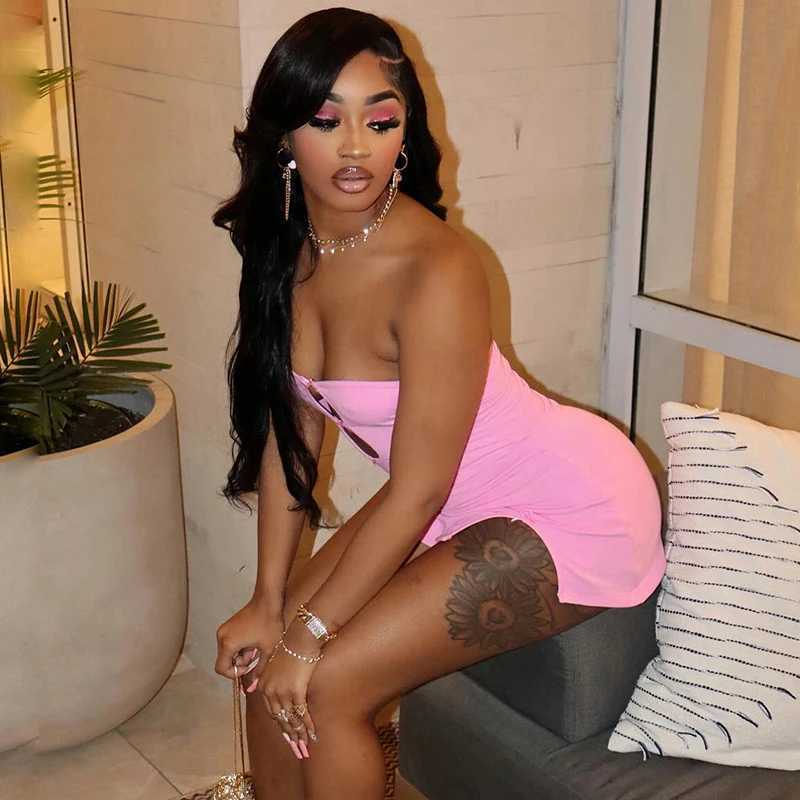 BUILDING Y2K Summer Hottoie Womens City Street Bow Mini Dress Strapless Sweater Strapless Tight Evening Dress SexyXJ250224