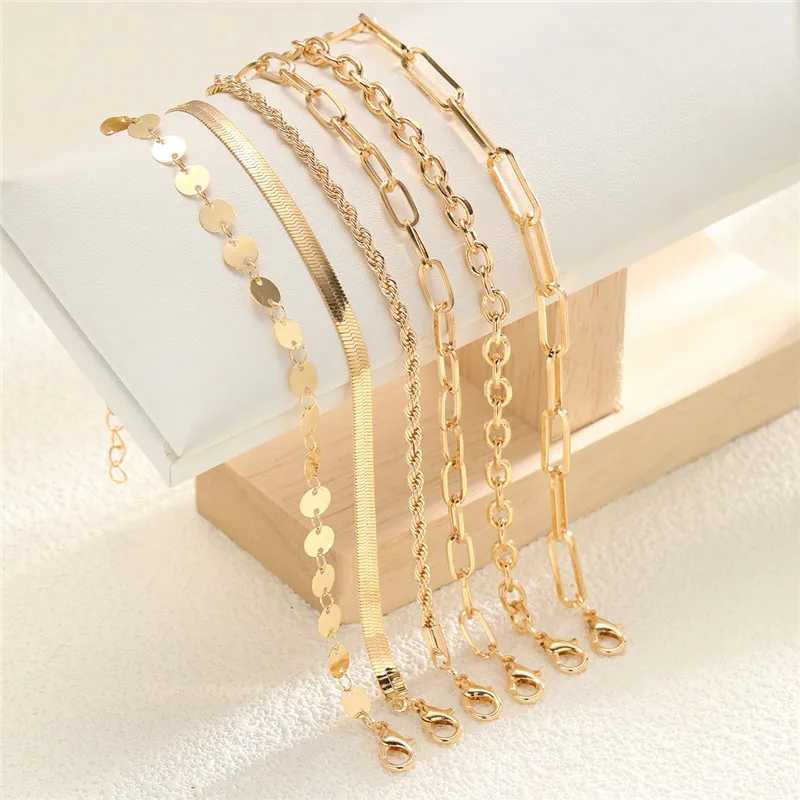6 pcs Punk Vintage Gold Color Snake Twists Chain Bracelets Set Fashion Chain Gorgeous Bracelets For Women Jewelry Luxury GiftXJ250225
