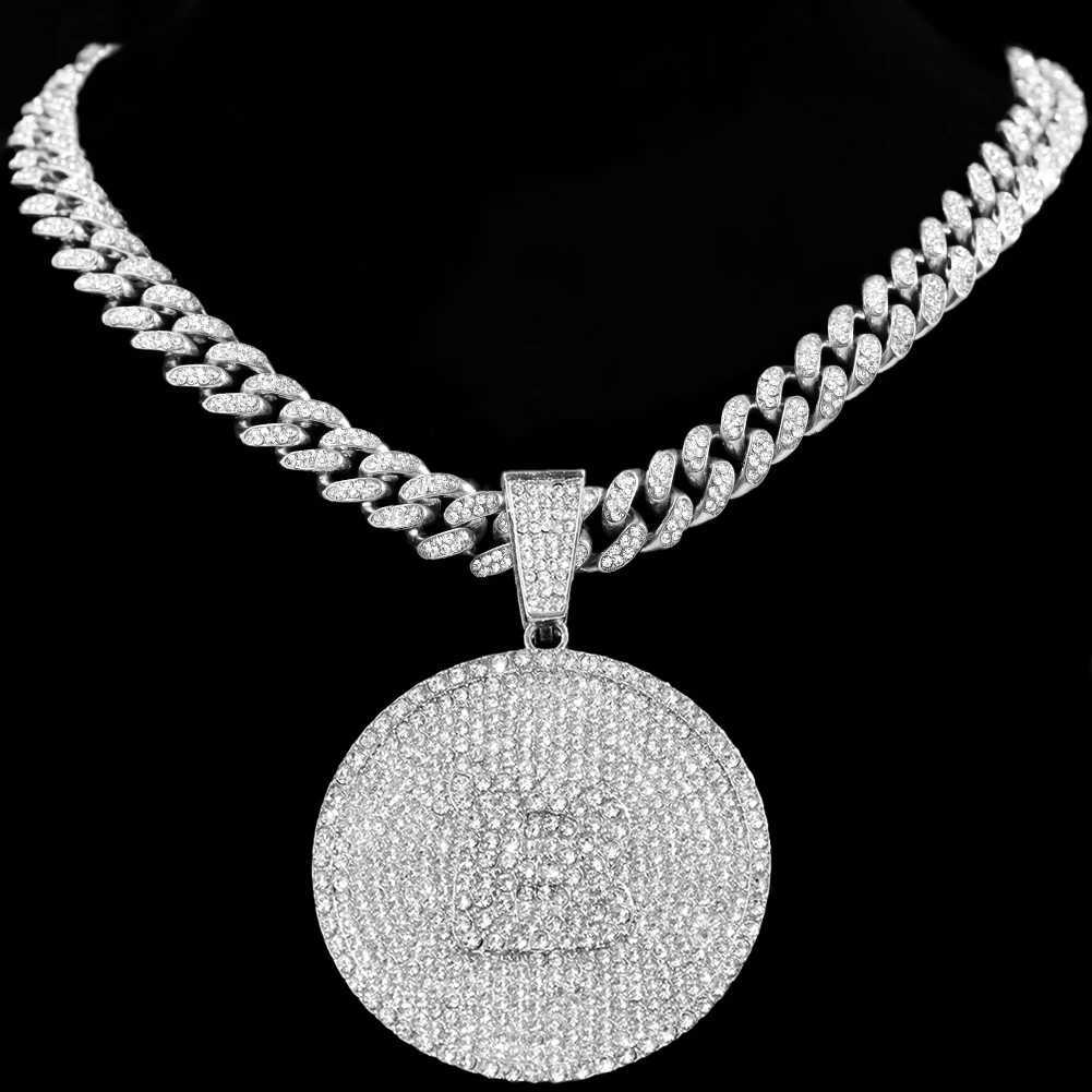 New Bling A-Z Letters Pendant Necklace for Men Wen Crystal mi Cuban Link Chain Round Initials Necklace Fashion Jewelry X250224
