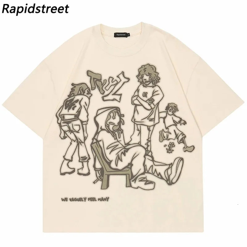 Harajuku Cartoon Girl Cat Japanese Kanji Graphic T Shirt Streetwear Oversized Men TShirt Hip Hop Women Short Sleeve Tops 250222