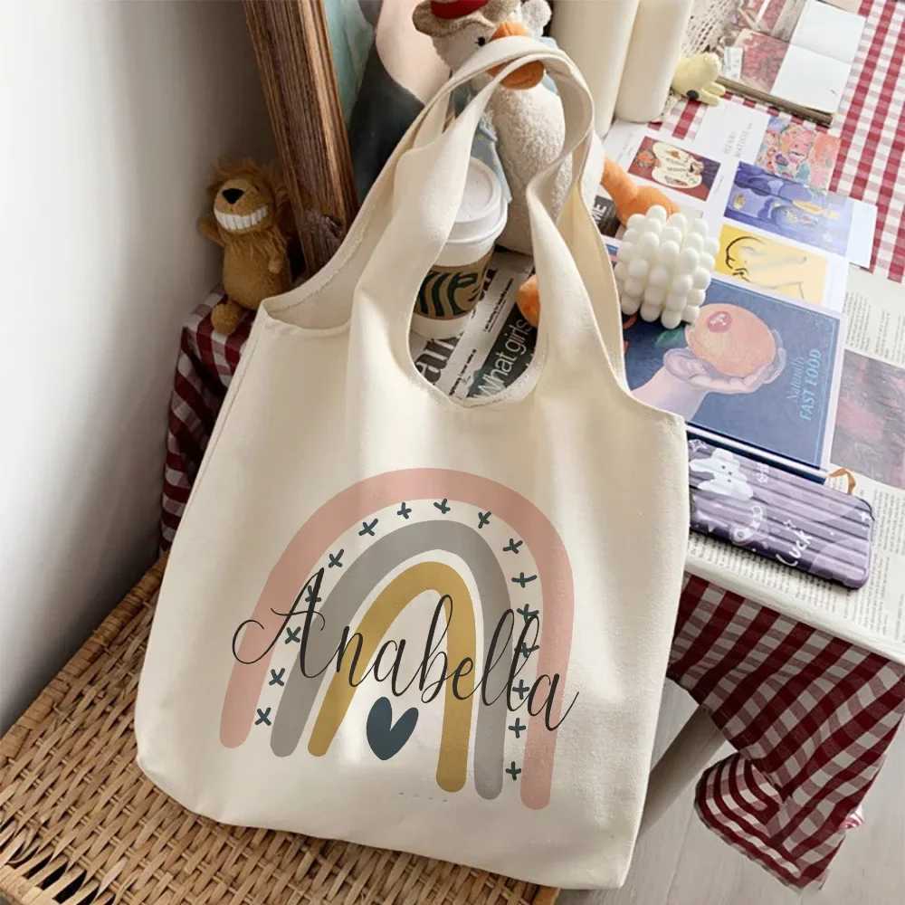 Personalized Rainbow with Name Shouder Bag Custom Canvas Bags Harajuku Handbag Women ShoppingTote Travel Bag Best Gifts for Her Z250224