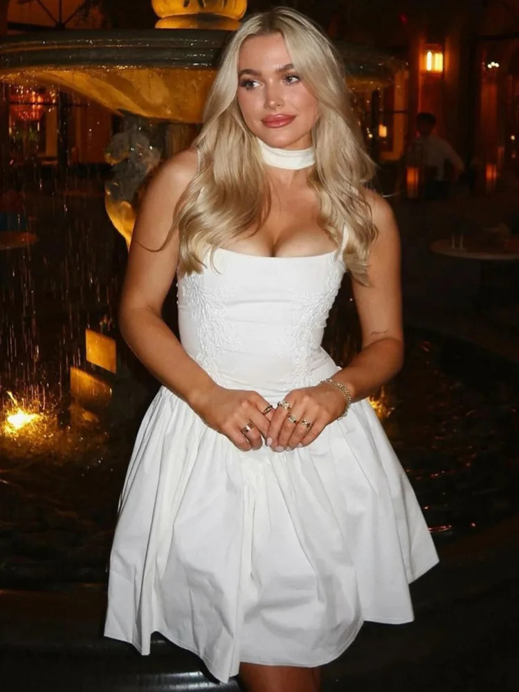 Mozision Backless Lace-up A-line Sexy Mini Dress For Women Fashion Spaghetti Strap Sleeveless Loose Club Party Dress Elegant 250225