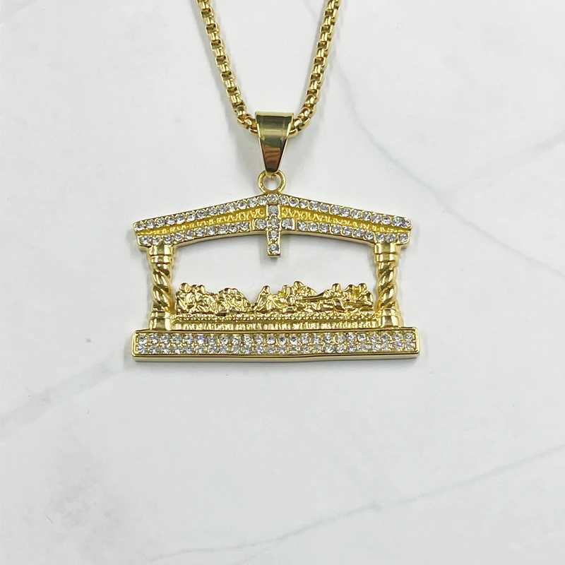 Mens rhinestone Jesus Gold color Pendant Necklace Fashion The Last Supper Hip Hop Necklace X250224