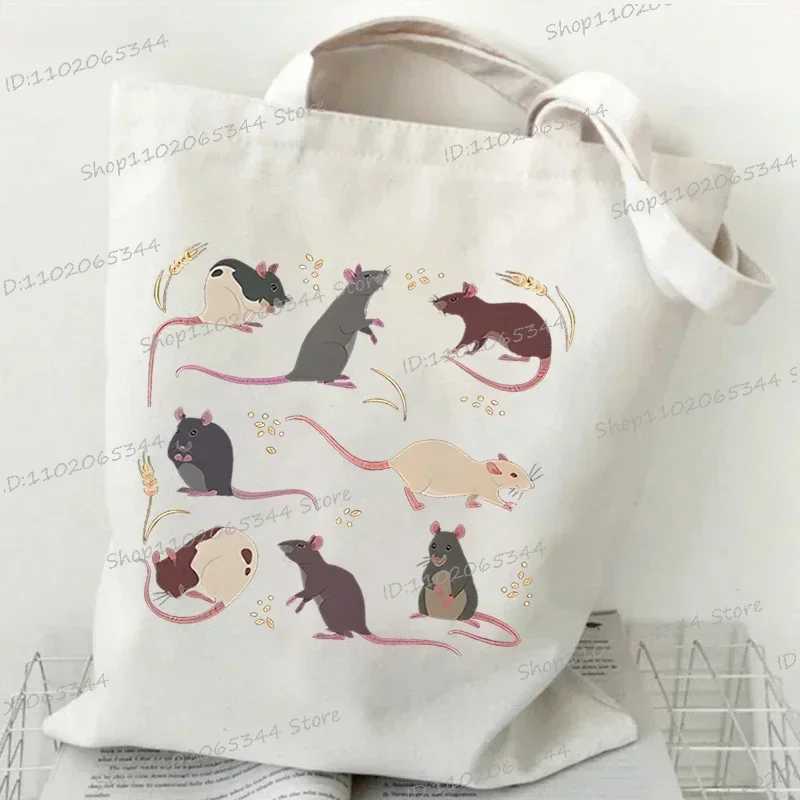 Rat Shoulder Bags Women Cartoon Animal Rat Collapsible Tote Bags Vintage Rat Fashion Shopping Bags 2023 Casual Womens Handbags Z250224