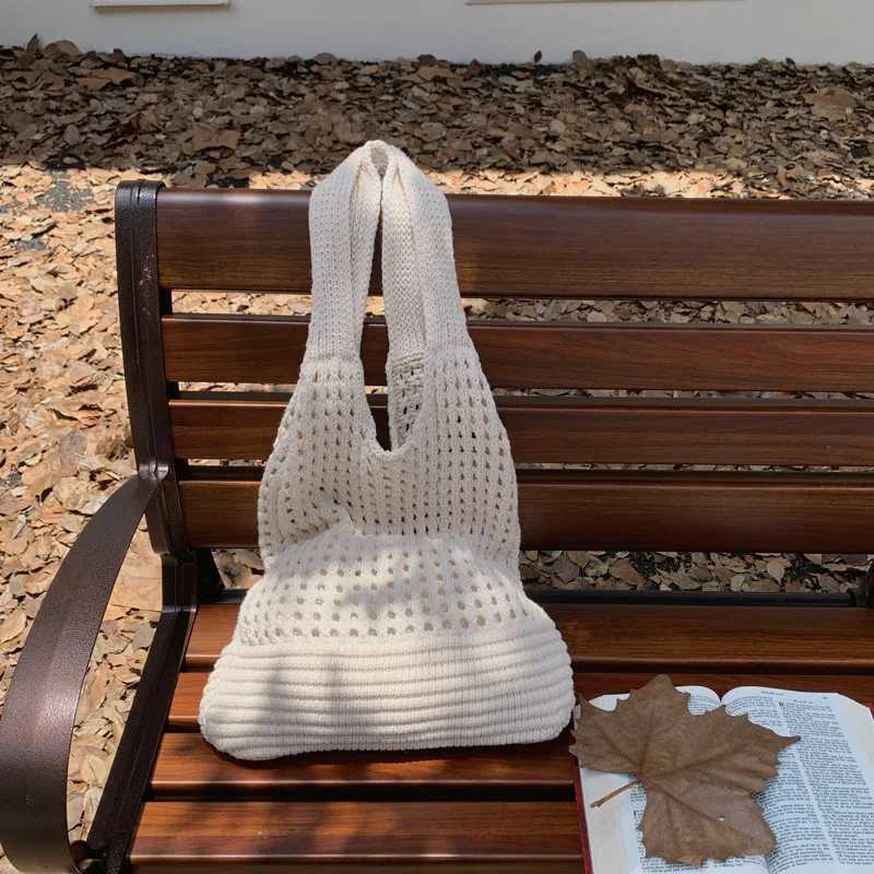 Large Capacity Crochet Shoulder Bag Knitted Hollow Shoulder Bag Underarm Bag Women's Shopping Totes Casual Beach Commuting Bag