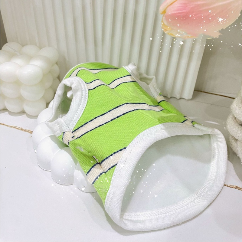 Green White Stripe Cotton Dog Dress with Embroidered Letters,Casual and Comfortable Puppy Dress, Flared Skirt for Pomeranian, Bichon Small Medium Dogs