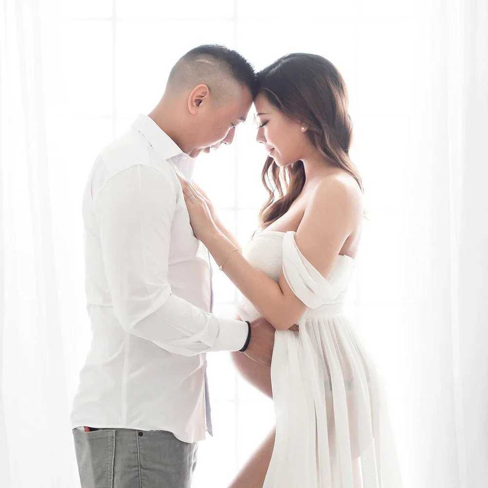 Maternity Trailing Long Dresses Sexy Photo Photography Props Pregnant Women Black White Soft Lace Chiffon Pregnancy Maxi Dress X250224