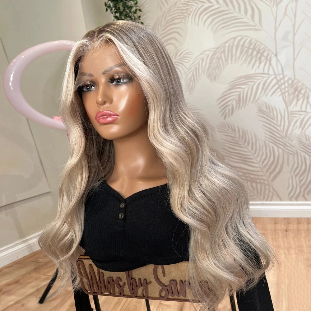 250 Density Brazilian Body Wave 13x6 HD Lace Front Wigs Human Hair 30 Inch Ombre Blonde Water Wave 13x4 Lace Frontal Wig for Women Ready To Wear