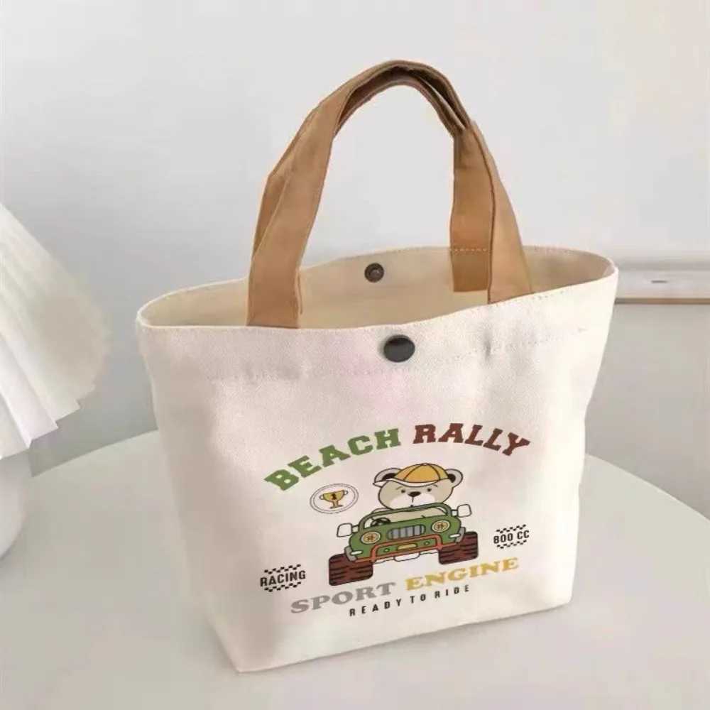 Cute Peach Canvas Tote Bag Cartoon Canvas Mini Handbags Big Capacity Lunch Bag Women Z250224