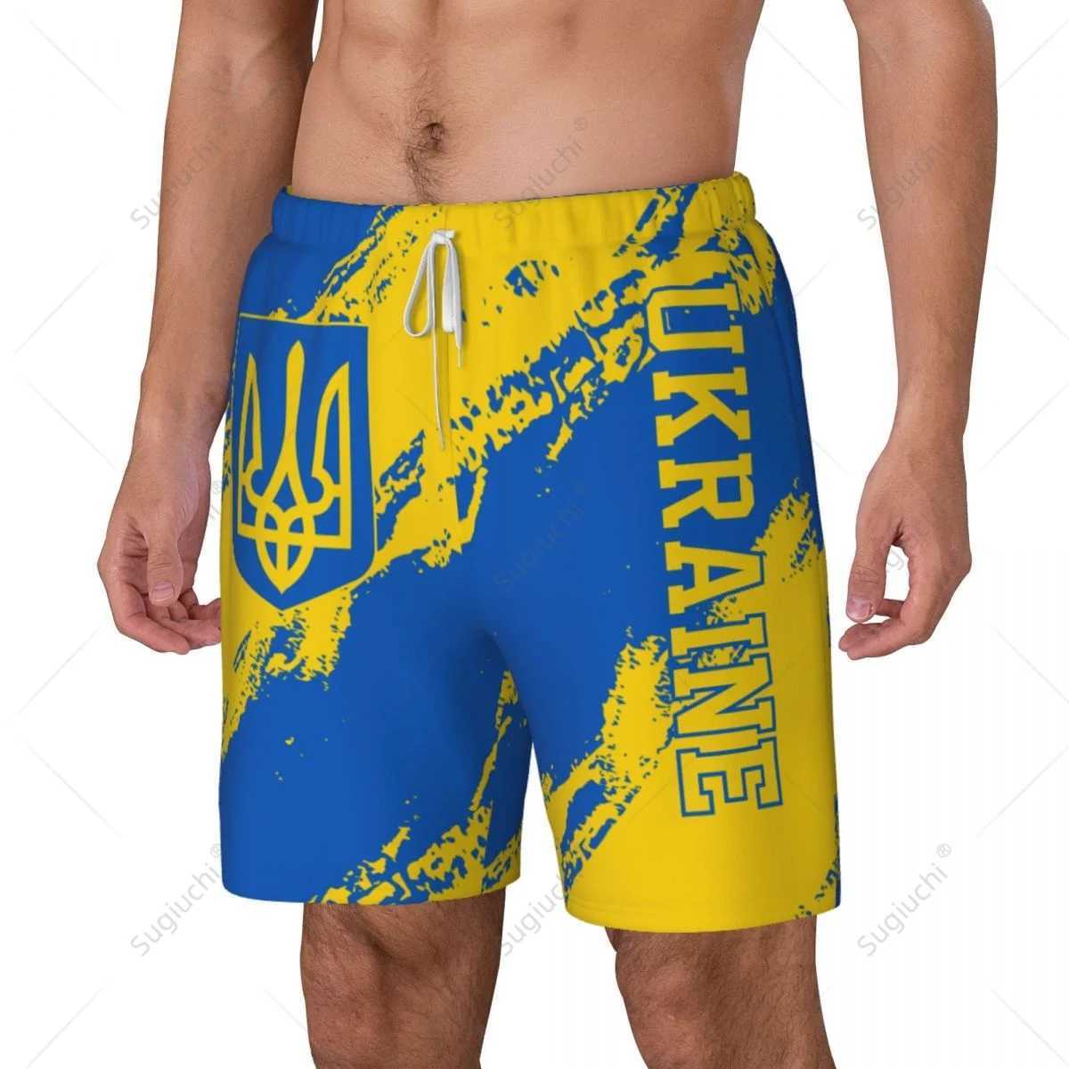 Ukraine Flag 3D Mens Swimming Beach Surfing Pants Swim Shorts Trunks Compression Liner 2 in 1 Quick-DryXJ250224