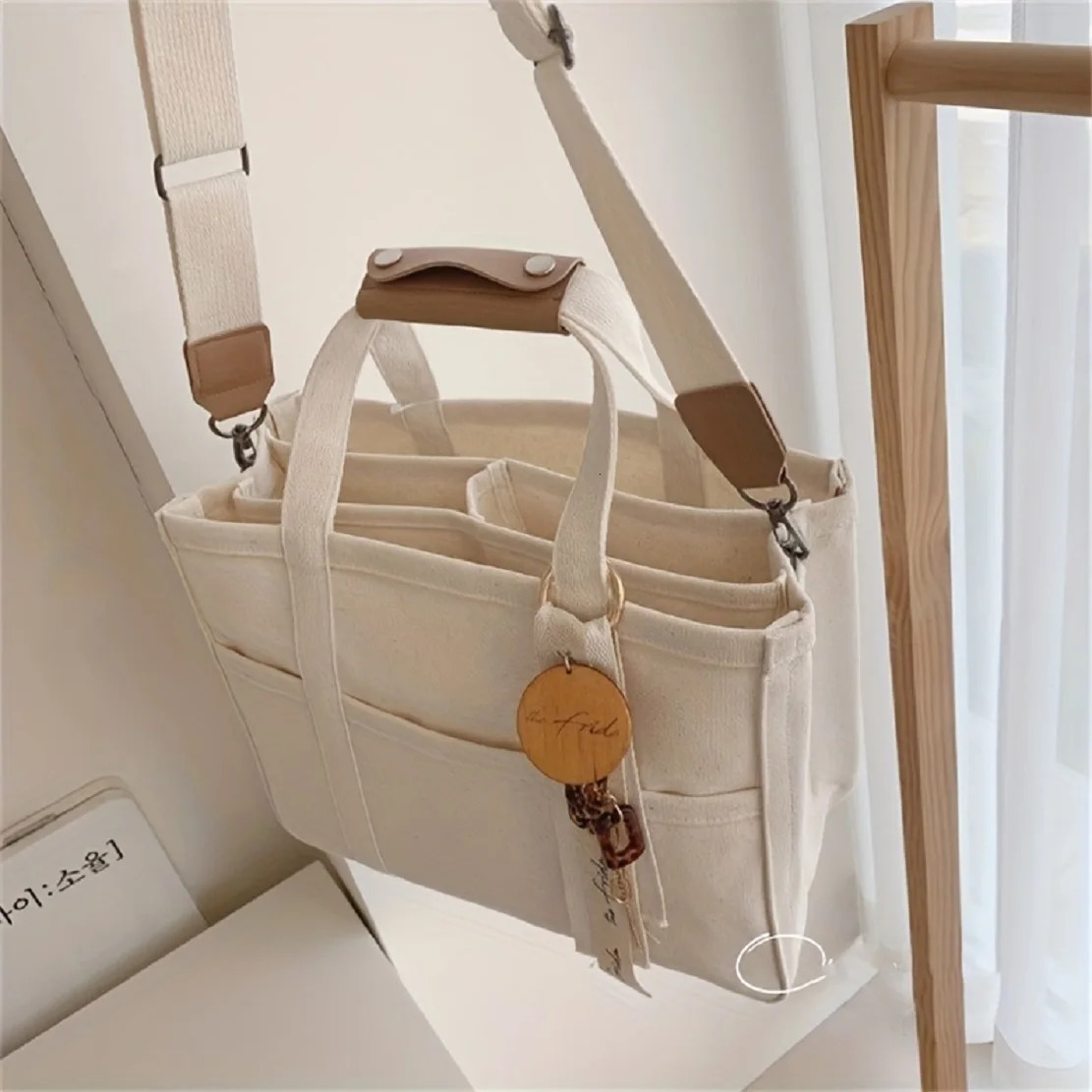 Three Layer Large Capacity Canvas Tote Bag Crossbody Bag Durable and Lightweight Shoulder Bag Shopping Bag Casual and Practica 250224