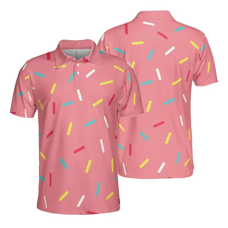 Ice Cream Cone 3D Print Short Sleeve Polo Shirts For Men Clothes Casual Funny Donut Sprinkles Chocolate Women Button POLO Shirt 250225