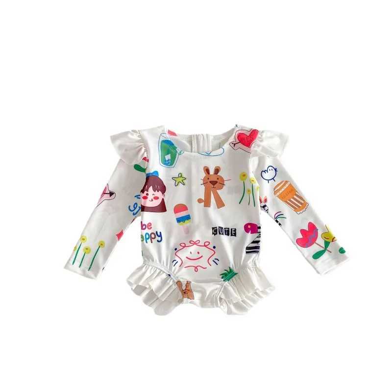 Childrens swimsuit 2024 summer new cartoon long sleeved girl one-piece swimsuit baby swimsuit beach swimsuit X250224