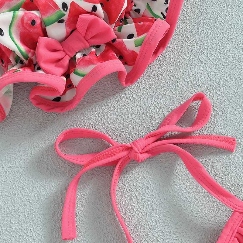 Childrens girls bikini swimsuit sleeveless camisole collar swimsuit ruffled top vest short sleeved baby swimsuit X250224