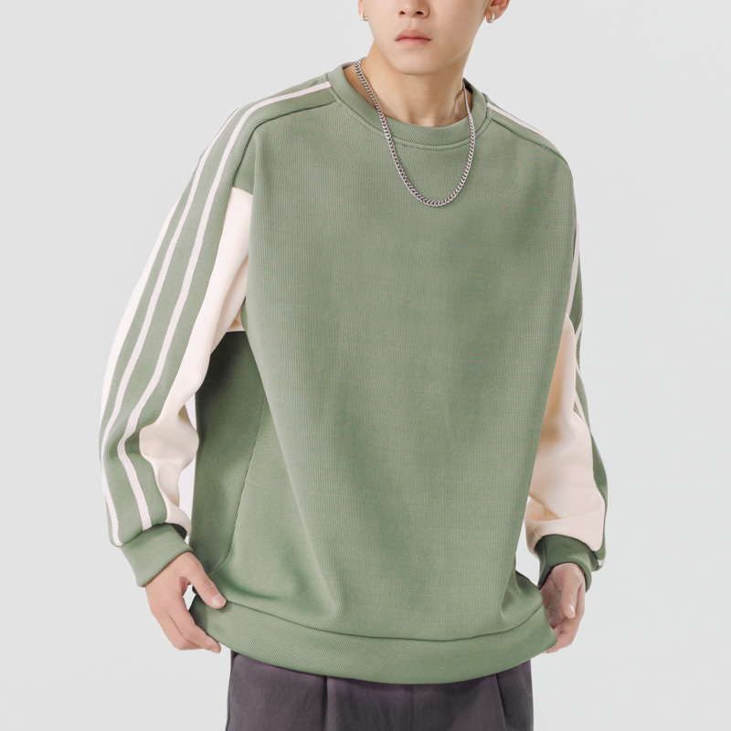 PL02243 New American style contrast color stitching long-sleeved T-shirt striped versatile sweatshirt