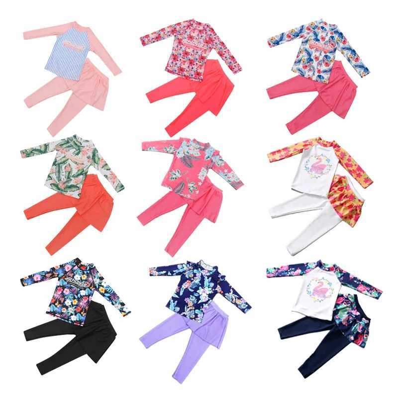 Korean girls sun proof quick drying swimsuit childrens swimsuit Princess long sleeve pants skirt split swimsuit X250224