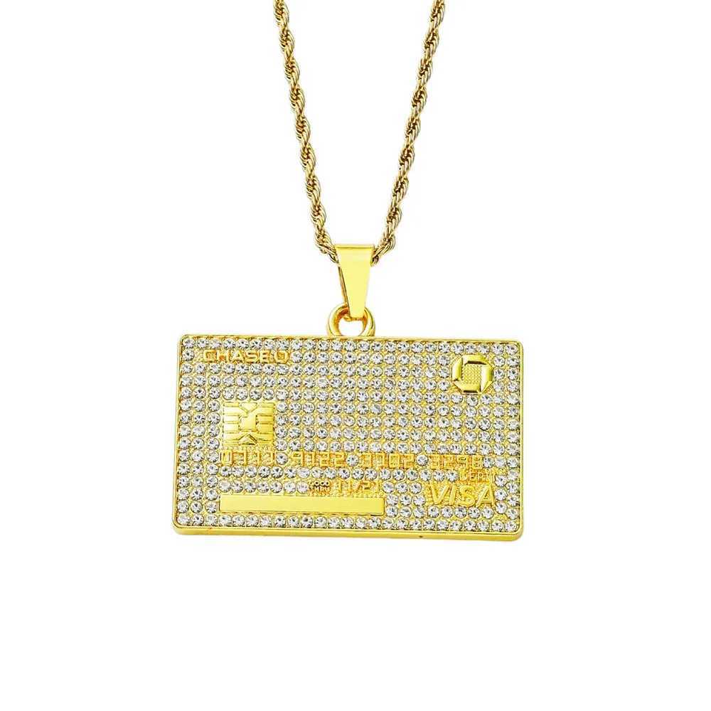 Mens Hip Hop Fl d Out Credit Card Pendant Necklace With 1m Width Cuban Chain Gold Color Necklaces Charm CZ Jewelry Gift X250224