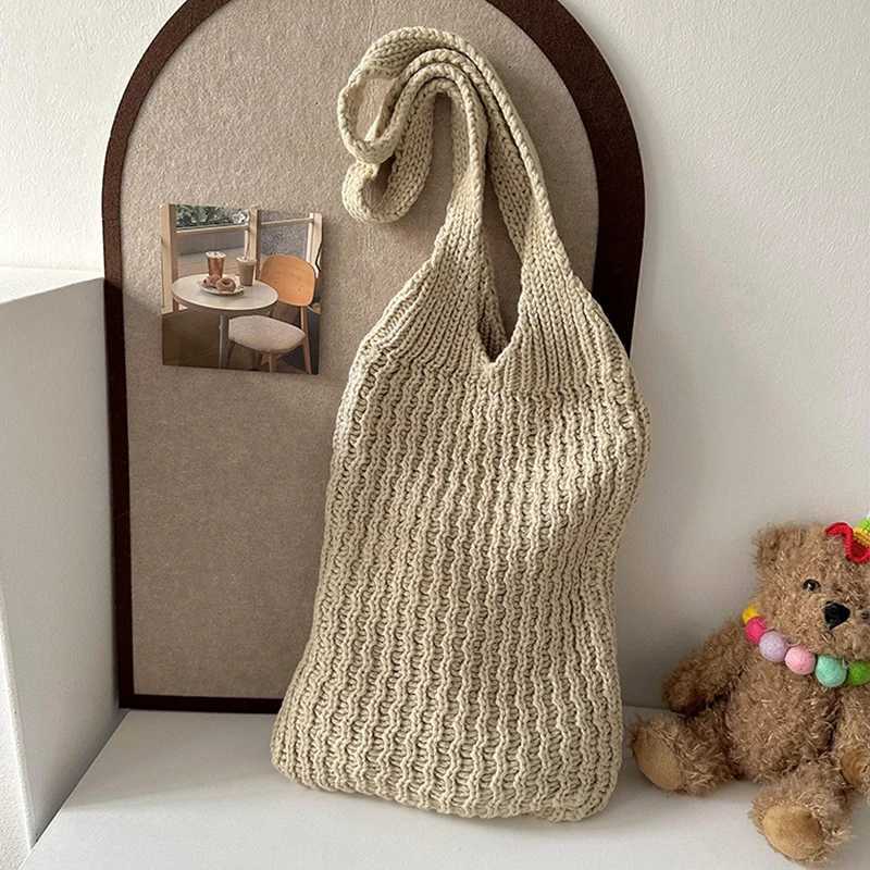 Hollow Women Shoulder Bags Retro Woven Solid Color Crochet Bag Large Capacity Shopping Tote