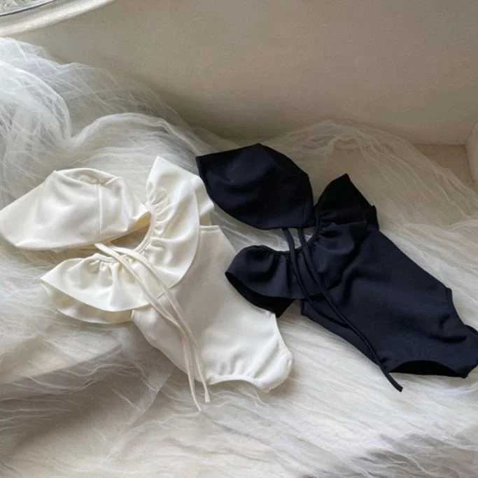 2023 childrens one-piece swimsuit solid sleeveless pleated womens swimsuit fashion swimsuit childrens swimsuit X250224