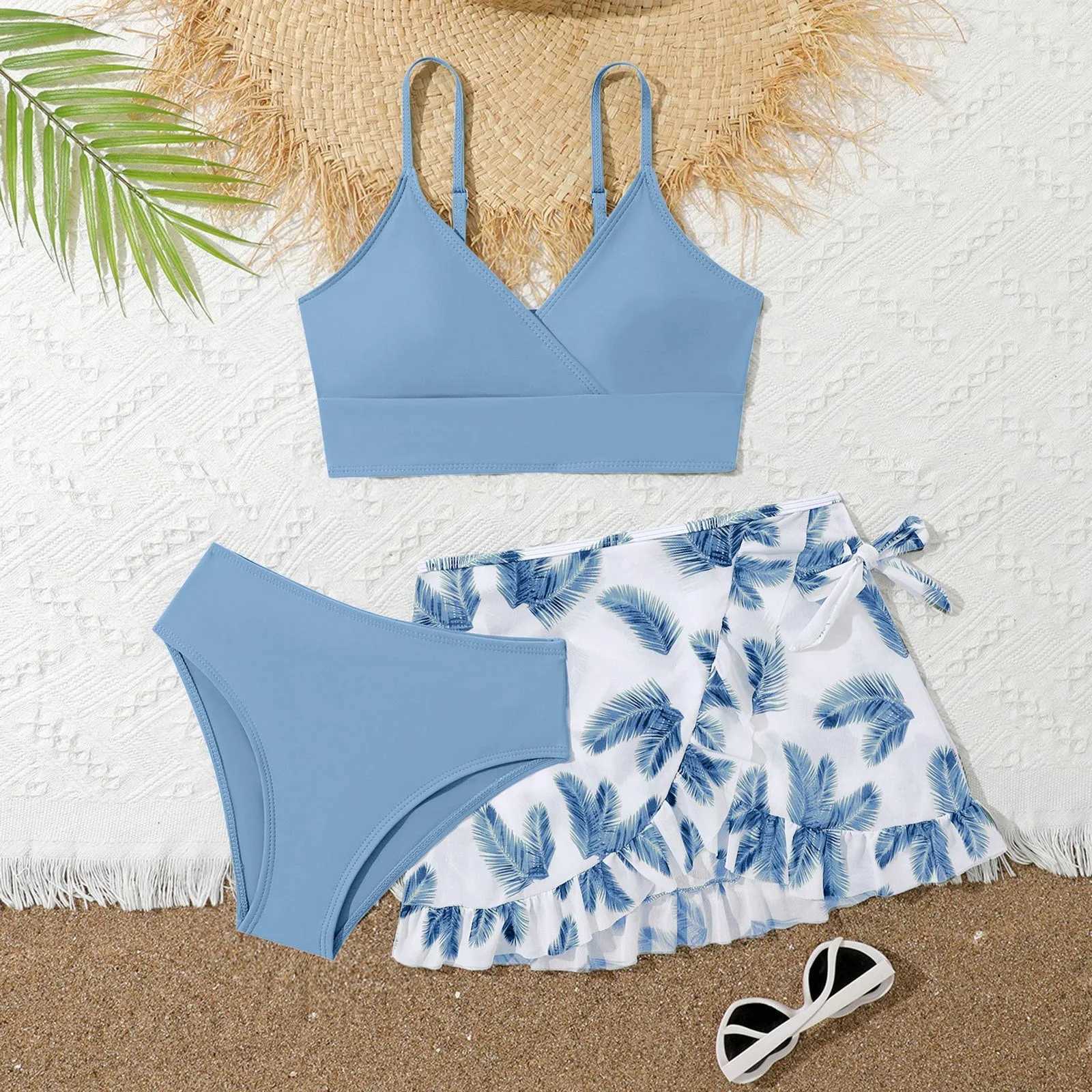Kids Girls Swimsuit Bikini Set Bralette Girls 3-Piece Bathing Suits Cover Up Top Bikini Panties Swim Beachwear Tankini Beachwear X250224