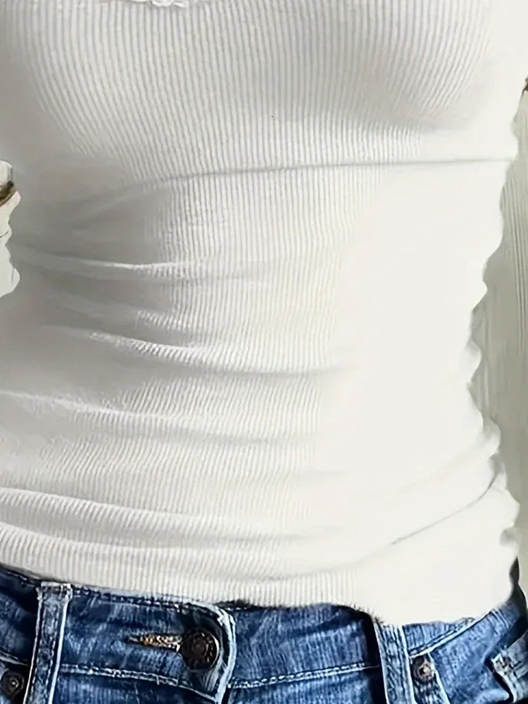 Womens Plus Size 1XL-5XL Ruffle-Trim Solid Slim Sleeveless Strapless Cami Tank Top Ladies Casual Vest 250224