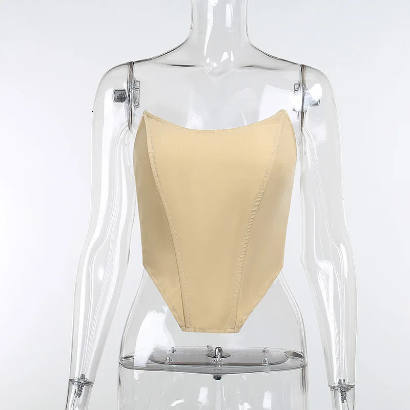 BKLD 2024 Spring Summer Sexy Solid Color Two Piece Sets Women Outfits Corset Waist Strapless Crop Tops And Ruffle Skirt Sets 250224