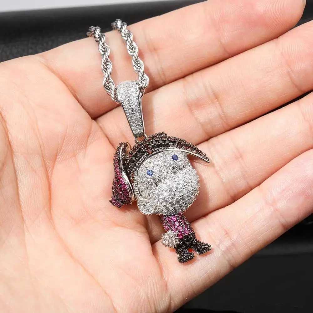4 AAA Cubic Zirconia Paved Bling Out Villain family Cartoon Timmy Pendants Necklace for Men Hip Hop Rapper Jewelry X250224