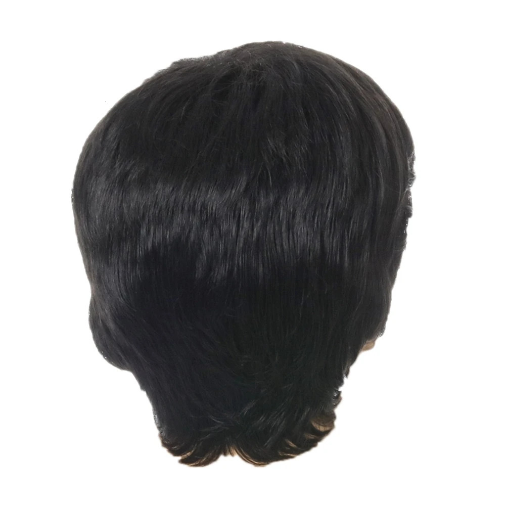Fashion Wig Short Black Male Straight Synthetic Wig for Men Hair Fleeciness Realistic Natural Black Toupee Wigs 250224