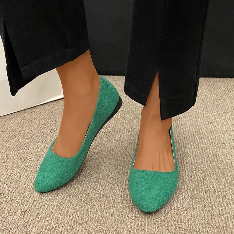 Fashion coat Solid color large light mouth womens suede comfortable flat shoes womens Zapatos De Mujer 250224