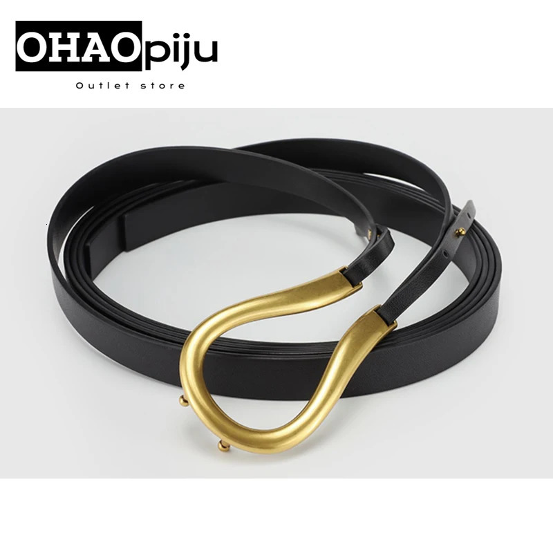 Genuine Leather Double Metal U Buckle Belt Cowhide Girdle High Quality Thin Belts Female Jeans Windbreaker Waistband 250221