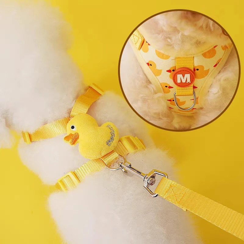 Cartoon Duck Dog Harness and Leash Set Adjustable Puppy Collar Strap Pet Cat Harness Vest for French Bulldog Walking Accessories 250224