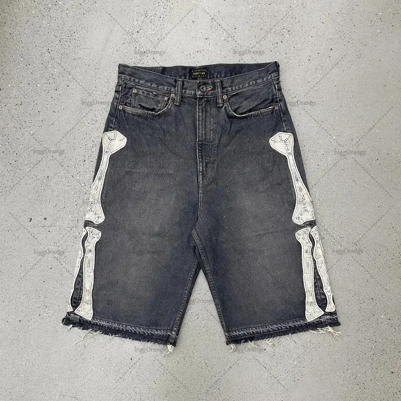 2025S designer American street letter y2k casual embroidered bone denim shorts for men and women