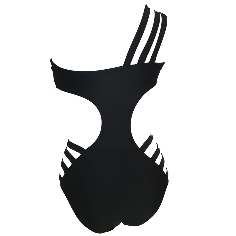 designer swimwear New sexy single shoulder black one-piece hollowed out women's split swimsuit