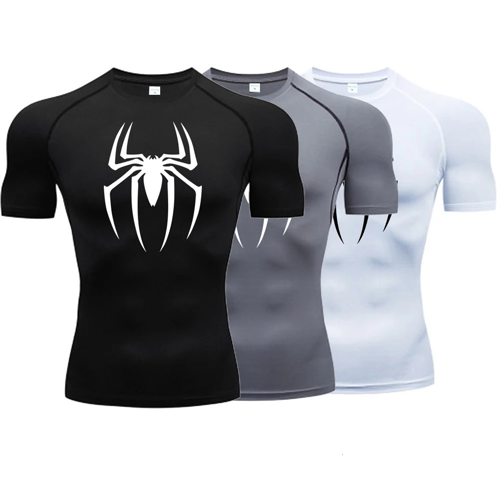 Mens Spider Print Compression Shirt Quick Dry T-Shirt Gym Running Breathable Short Sleeve Spring Summer M-3XL 250225