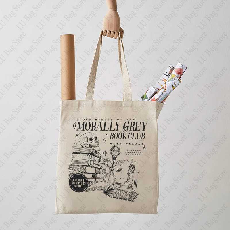 Morally Grey Book Club Dark Romance Crewneck Tote Bag Canvas Shoulder Bags Shopping Bag Bookish Gift for Book Lover Reader Z250224