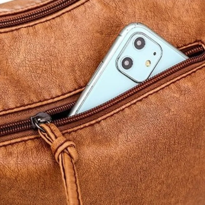 Washing leather womens bag 2024 European and American retro shoulder variable large capacity cross body PU soft 250221