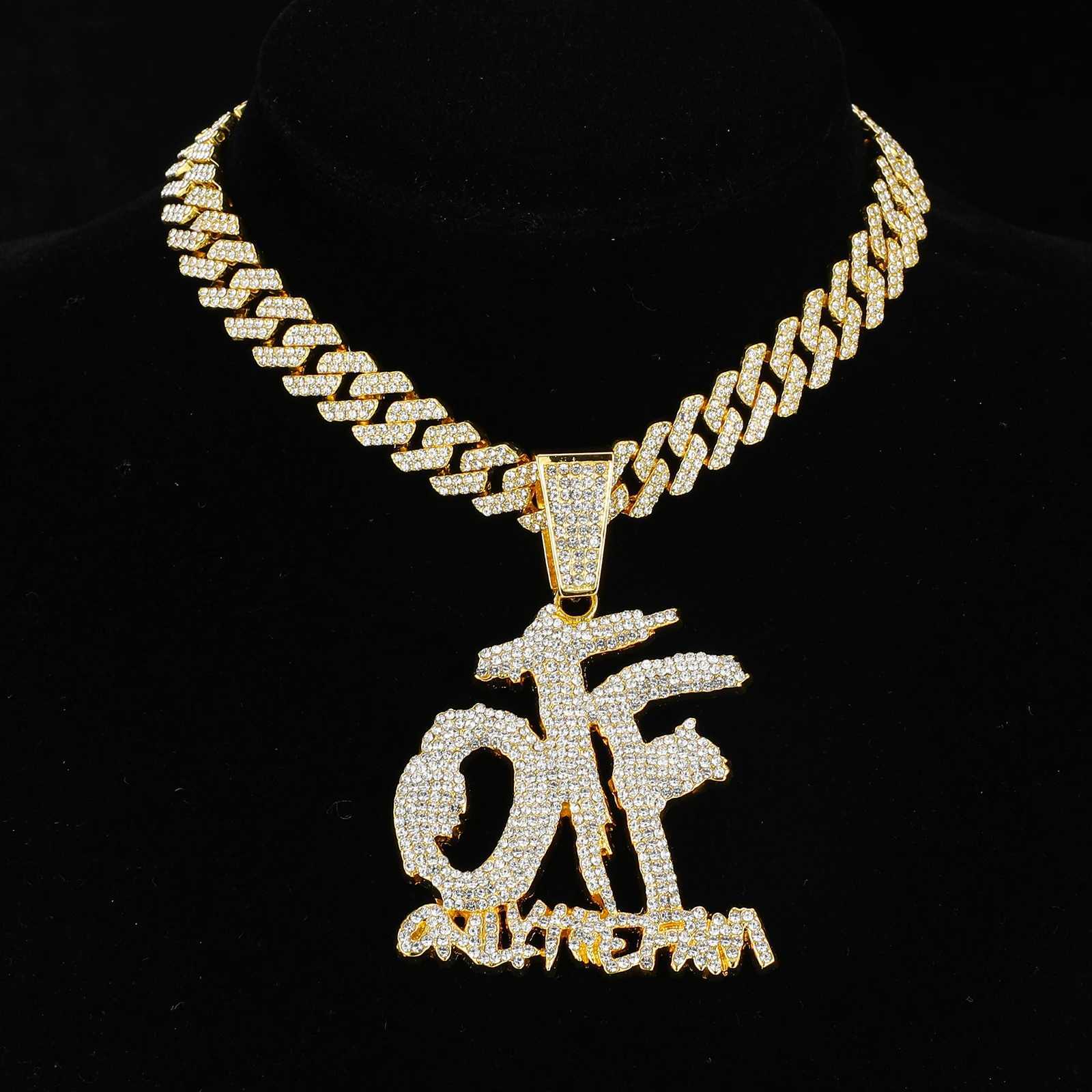 HIP HOP Bling d Out OTF Letter Pendant Cuban Necklace for Wen Men Shiny Rhinestone Zircon Necklace Rappers Jewelry X250224